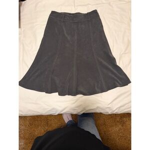 Larry Levine Gray Faux Suede A-Line‎ Midi Skirt Paneled Stretch Size 10